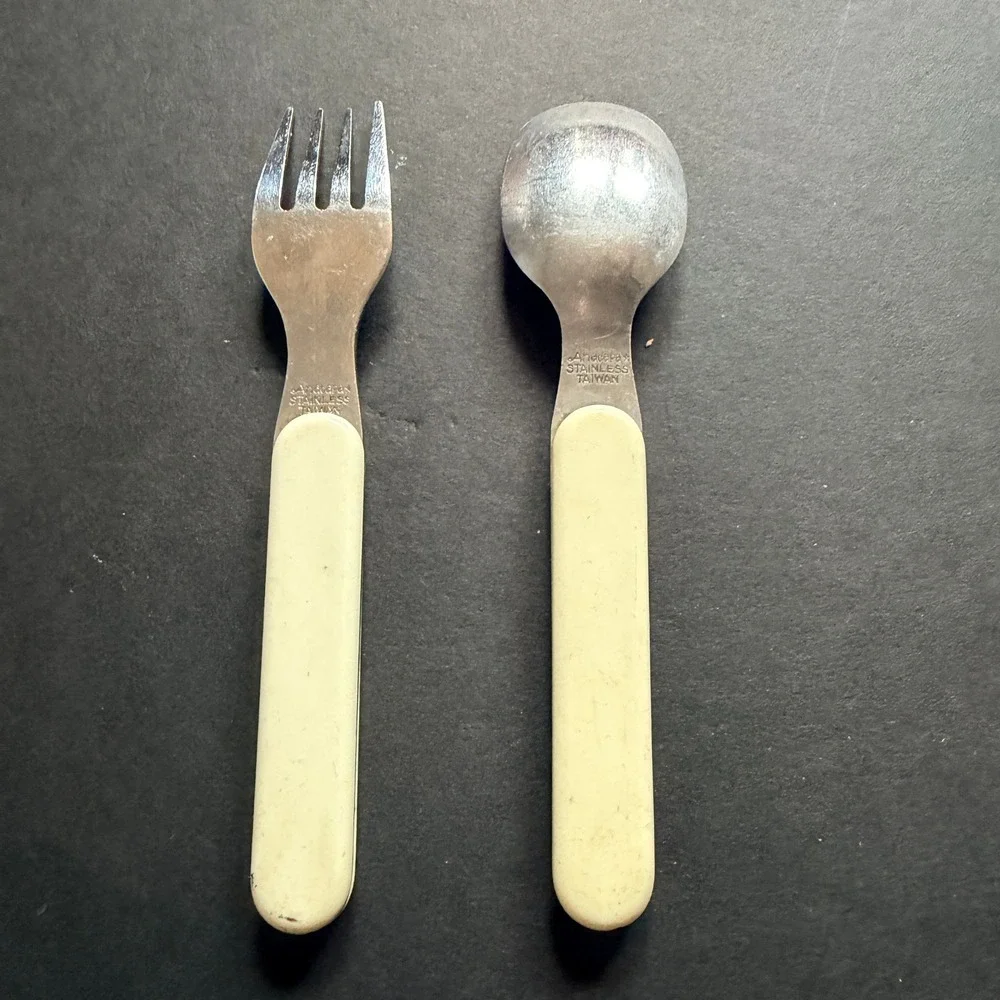Anacapa Vintage Kids Fork and Spoon‎ Set Stainless Steel Sun Wagon Pail Flower